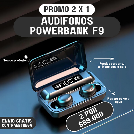 2 x 1 Audífonos powerbank f9